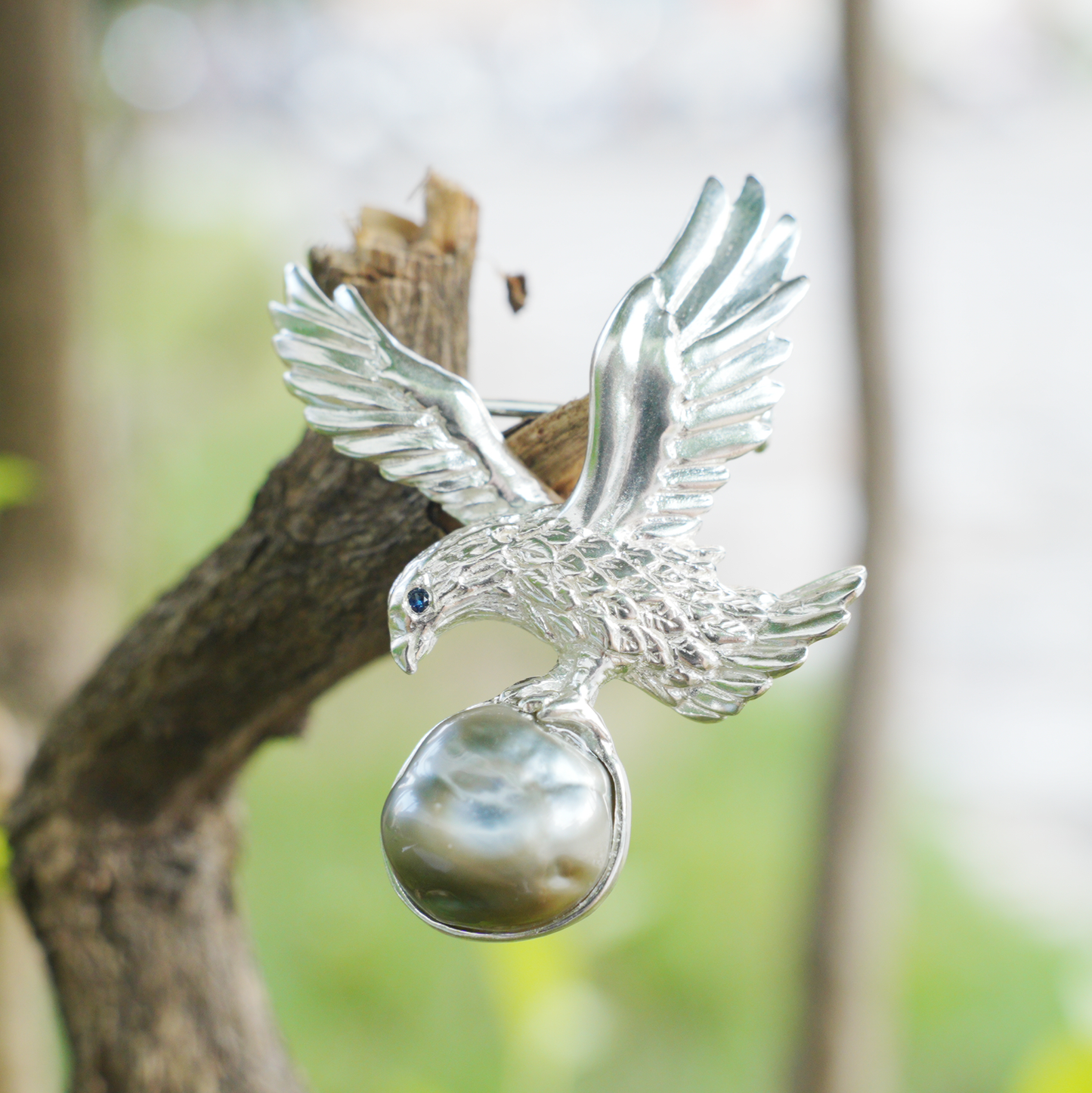 925 Silver Eagle Pendant Brooch | Keshi Pearl Jewelry | Elegant Gift for Her