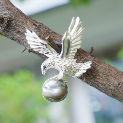 925 Silver Eagle Pendant Brooch | Keshi Pearl Jewelry | Elegant Gift for Her