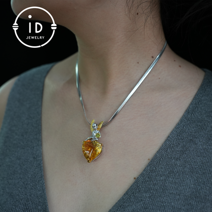 Angel Citrine Pendant, Heart Shaped Yellow Gemstone, 925 Silver Jewelry, Handmade Gift for Women, Birthday Gift, Guardian Angel Jewelry