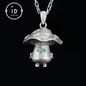 Sterling Silver Mushroom Pendant with Green Gem Eyes – Fantasy Forest Creature Necklace – Cute Emotional Support Jewelry Gift