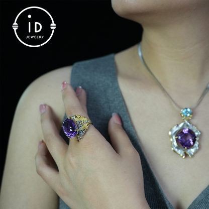 Natural Amethyst Ring, Vintage Style, 18K Gold Plated, Statement Jewelry, Engagement Ring, Luxury Gemstone Jewelry, Gift for Women