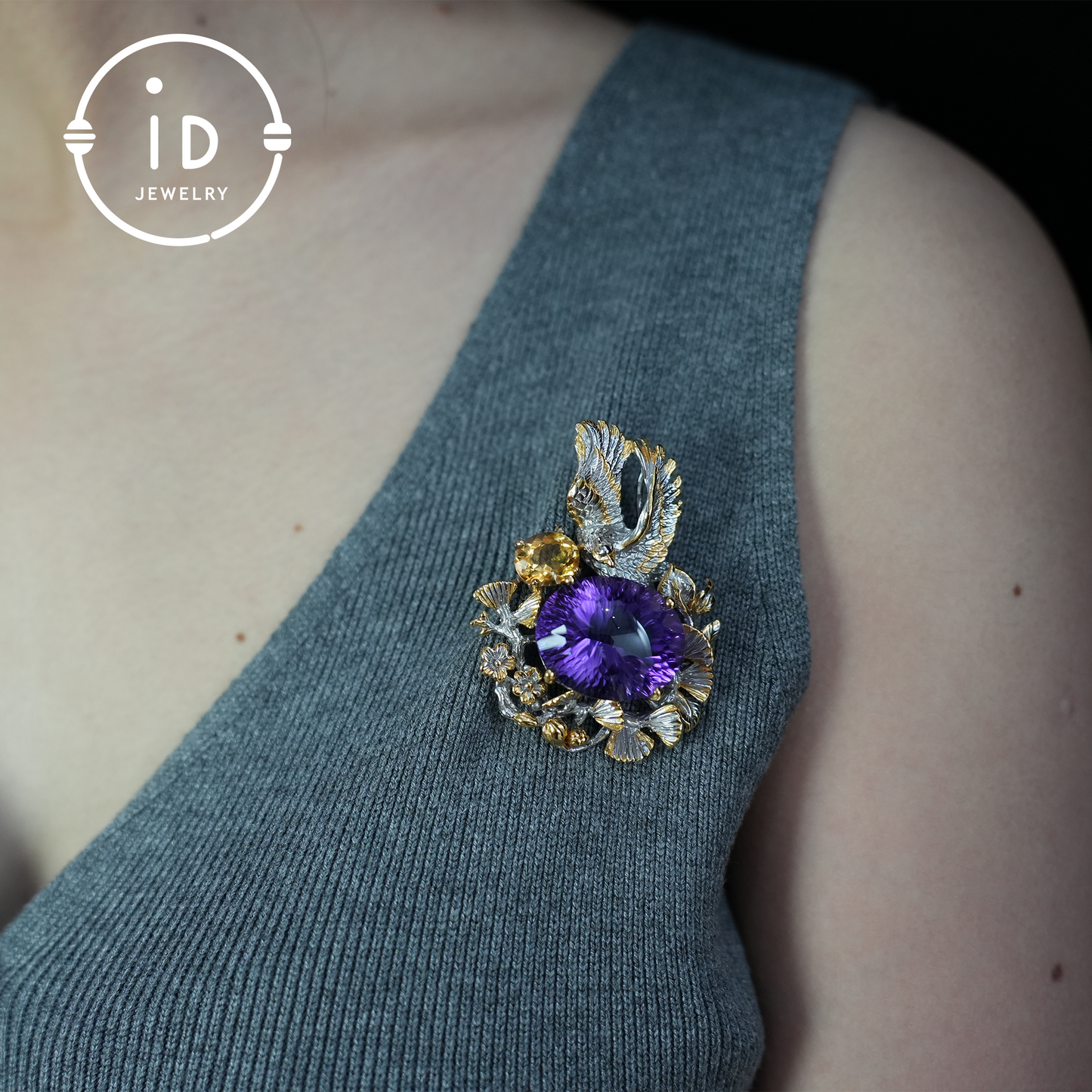 Handmade Amethyst Pendant & Brooch| Vintage Bird Design| Nature Inspired Jewelry| K Gold Plated| Gemstone Statement Piece
