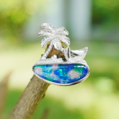 Tropical Palm Beach Pendant Brooch | 925 Silver Enamel Jewelry | Summer Gift for Her