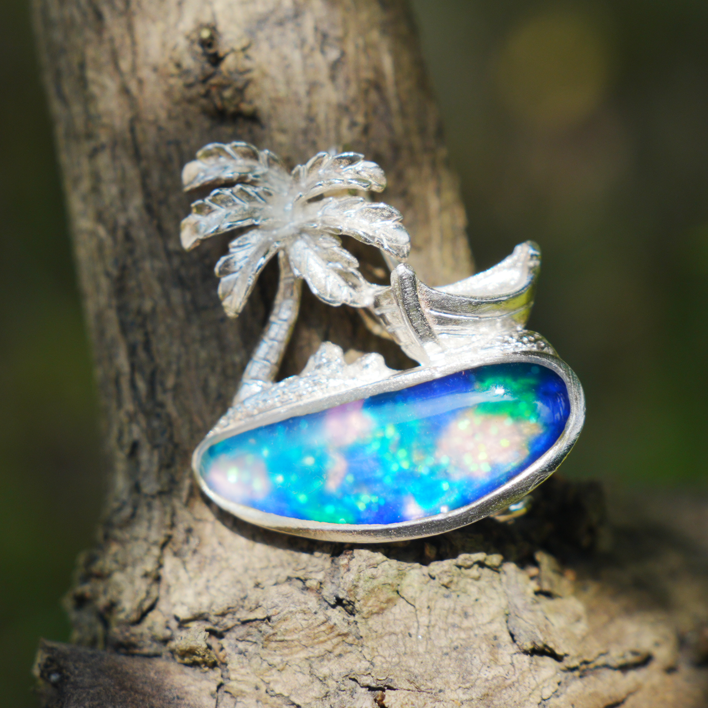 Tropical Palm Beach Pendant Brooch | 925 Silver Enamel Jewelry | Summer Gift for Her