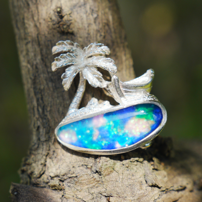 Tropical Palm Beach Pendant Brooch | 925 Silver Enamel Jewelry | Summer Gift for Her