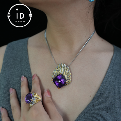 Natural amethyst brooch pendant dual-purpose| vintage style| luxury amethyst jewelry| women's gift