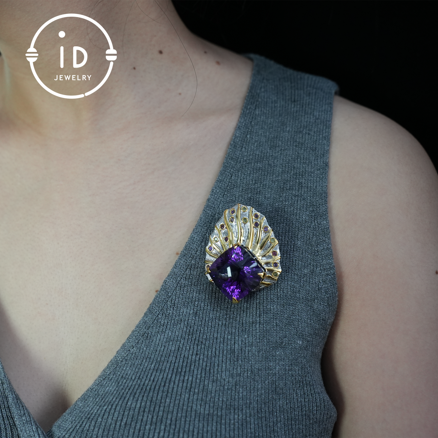 Natural amethyst brooch pendant dual-purpose| vintage style| luxury amethyst jewelry| women's gift