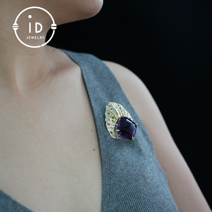 Natural amethyst brooch pendant dual-purpose| vintage style| luxury amethyst jewelry| women's gift