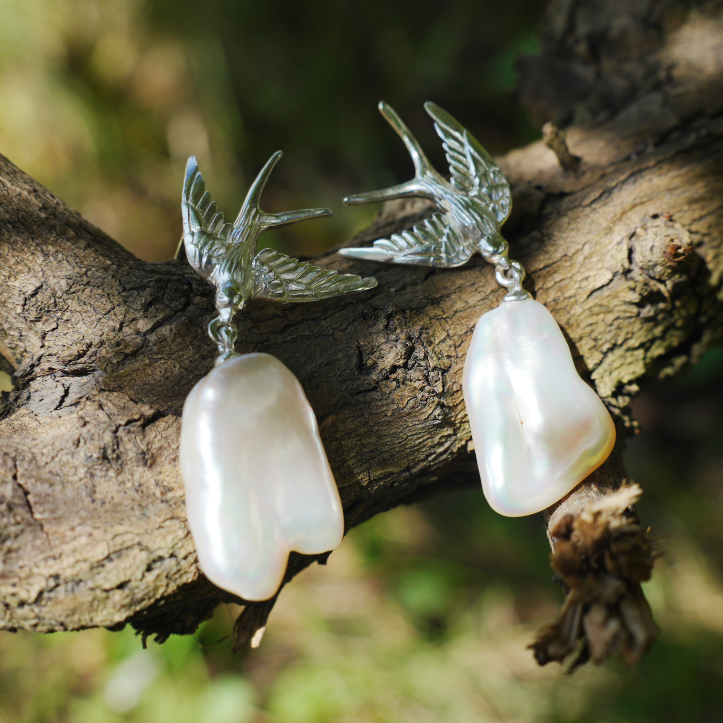 925 Silver Swallow Pearl Earrings | Handmade Bird Studs | Romantic Gift for Her | Symbol of Love & Promise
