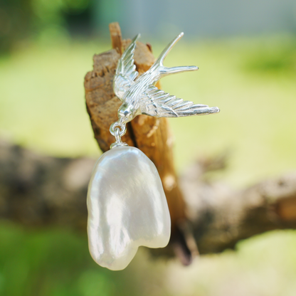 925 Silver Swallow Pearl Earrings | Handmade Bird Studs | Romantic Gift for Her | Symbol of Love & Promise