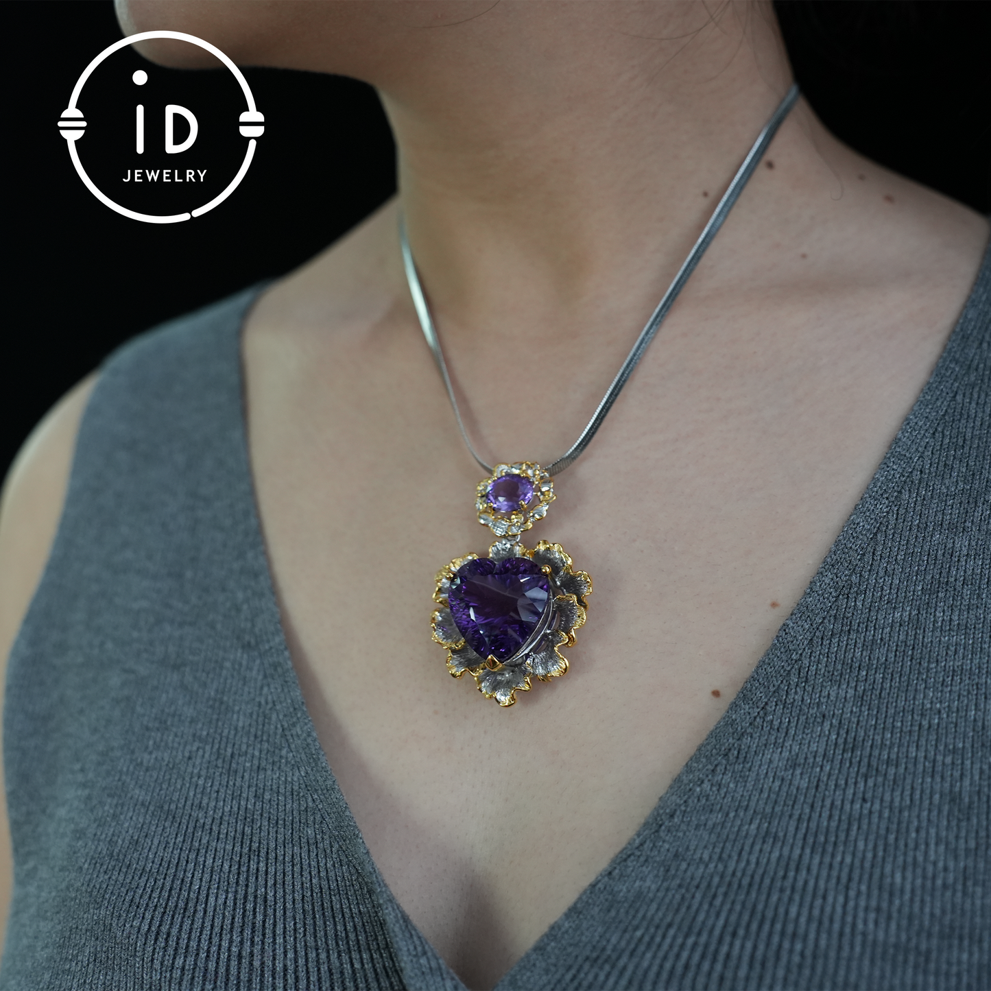 Natural Amethyst Pendant, Vintage Style, 18K Gold Plated, Statement Jewelry, Gemstone Pendant, Luxury Pendant, Gift for Women