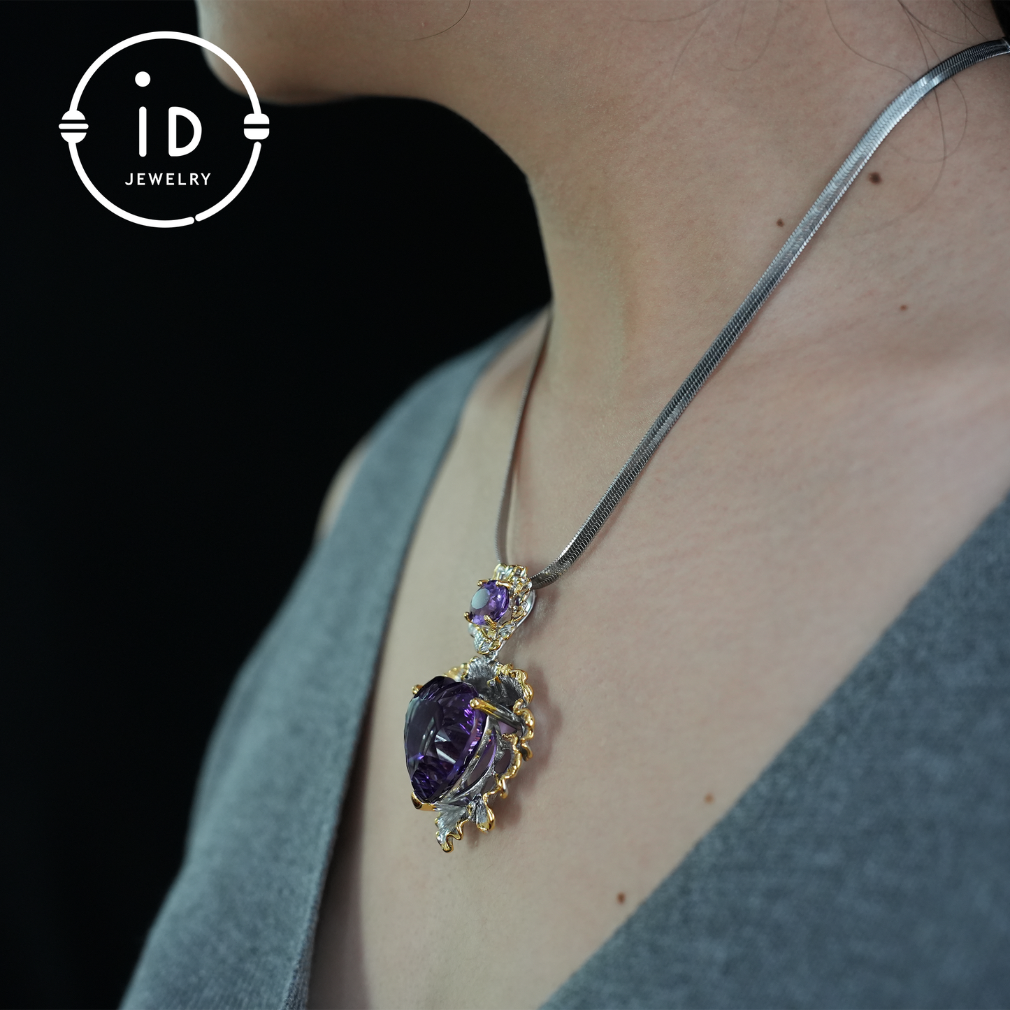 Natural Amethyst Pendant, Vintage Style, 18K Gold Plated, Statement Jewelry, Gemstone Pendant, Luxury Pendant, Gift for Women