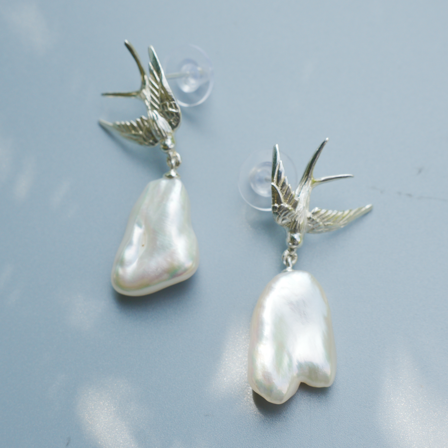 925 Silver Swallow Pearl Earrings | Handmade Bird Studs | Romantic Gift for Her | Symbol of Love & Promise