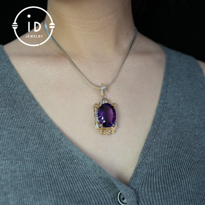 Luxurious Amethyst Pendant, Baroque Style, Handmade Jewelry, Gold-Plated Gemstone Pendant, Gift for Women