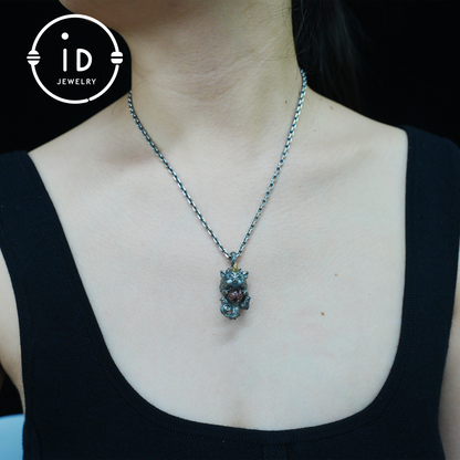 Mystical Chinese Pixiu Guardian Pendant – Sterling Silver Wish-Beast Amulet with Phantom Quartz – Spiritual Totem Jewelry