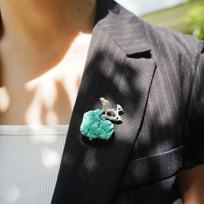Raw Turquoise Pendant Brooch | 925 Silver Tree Jewelry | Nature Gift for Her