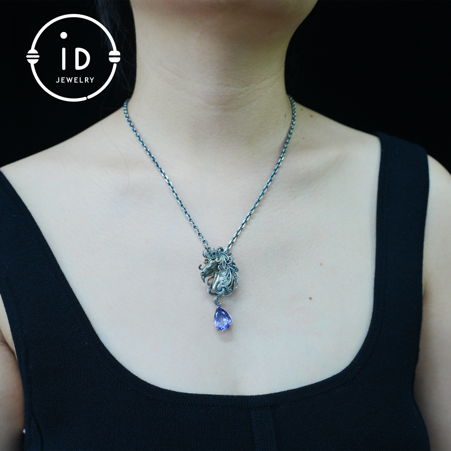 Unicorn Necklace with Amethyst Drop – 925 Sterling Silver Mystical Pendant – Fantasy Spirit Animal Jewelry for Women