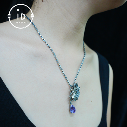 Unicorn Necklace with Amethyst Drop – 925 Sterling Silver Mystical Pendant – Fantasy Spirit Animal Jewelry for Women