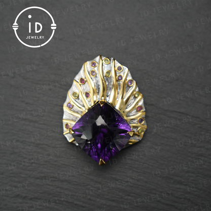 Natural amethyst brooch pendant dual-purpose| vintage style| luxury amethyst jewelry| women's gift