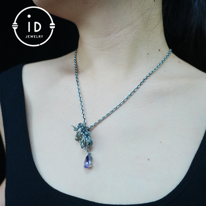 Unicorn Necklace with Amethyst Drop – 925 Sterling Silver Mystical Pendant – Fantasy Spirit Animal Jewelry for Women
