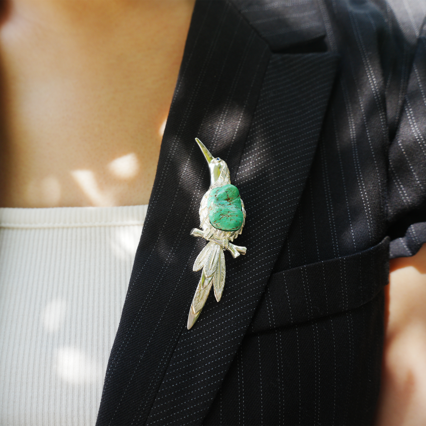 Handmade Bird Pendant Brooch | 925 Silver & Turquoise Jewelry Gift