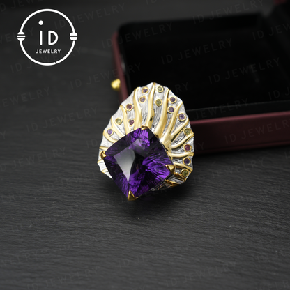 Natural amethyst brooch pendant dual-purpose| vintage style| luxury amethyst jewelry| women's gift