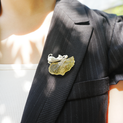 Libyan Desert Glass Cat Pendant Brooch | 925 Silver Fairy Jewelry Gift for Her