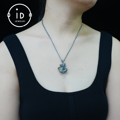 Lucky Oriental Dragon Charm Pendant in Sterling Silver and Brass – Symbol of Gentle Protection and Good Fortune – Handcrafted Feng Shui Amulet