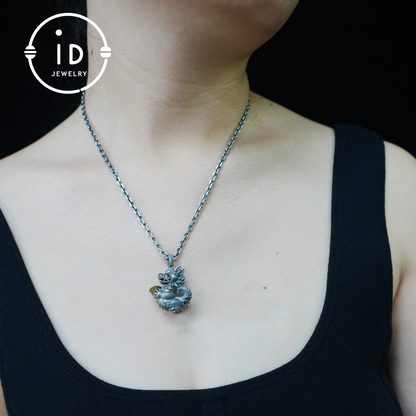 Lucky Oriental Dragon Charm Pendant in Sterling Silver and Brass – Symbol of Gentle Protection and Good Fortune – Handcrafted Feng Shui Amulet