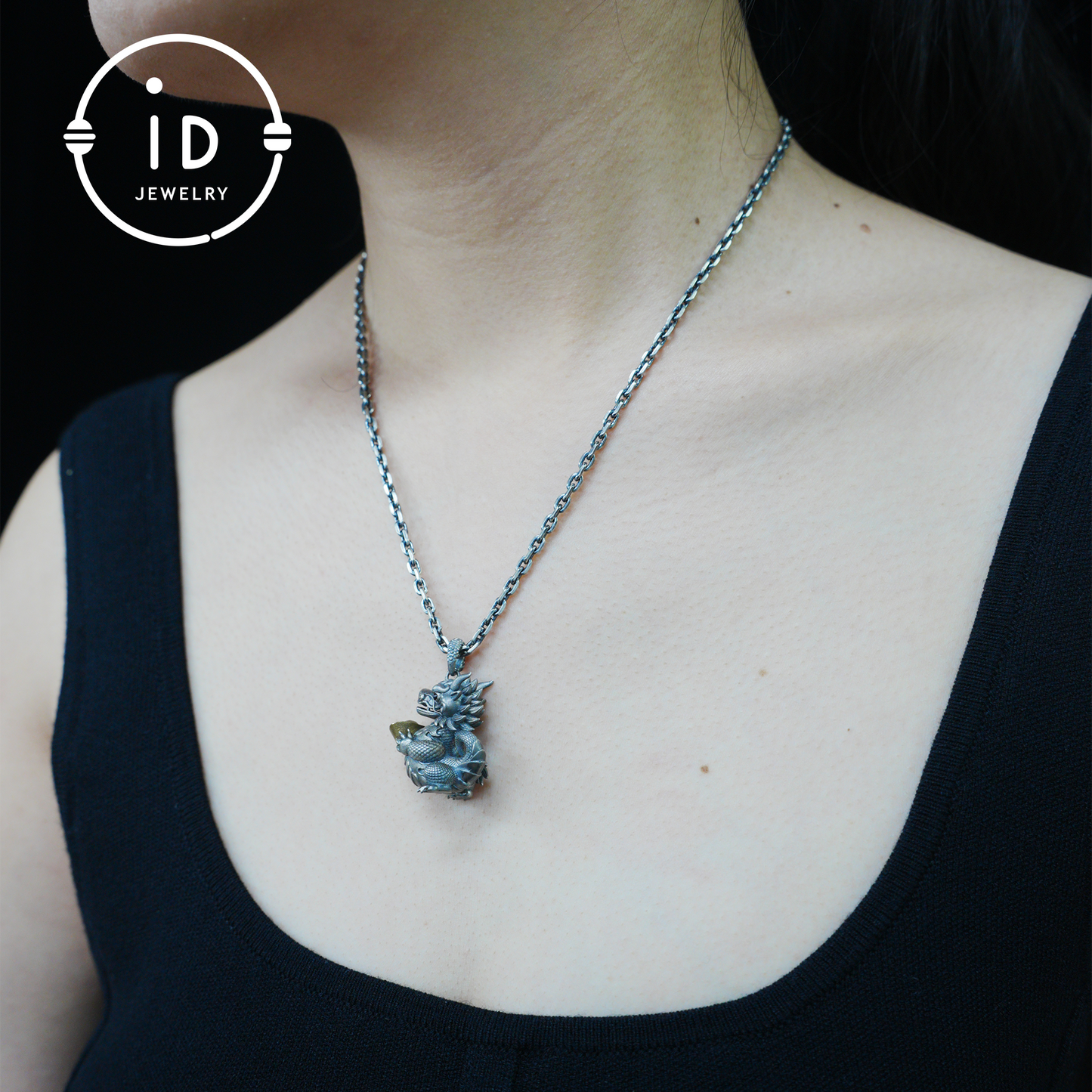 Lucky Oriental Dragon Charm Pendant in Sterling Silver and Brass – Symbol of Gentle Protection and Good Fortune – Handcrafted Feng Shui Amulet