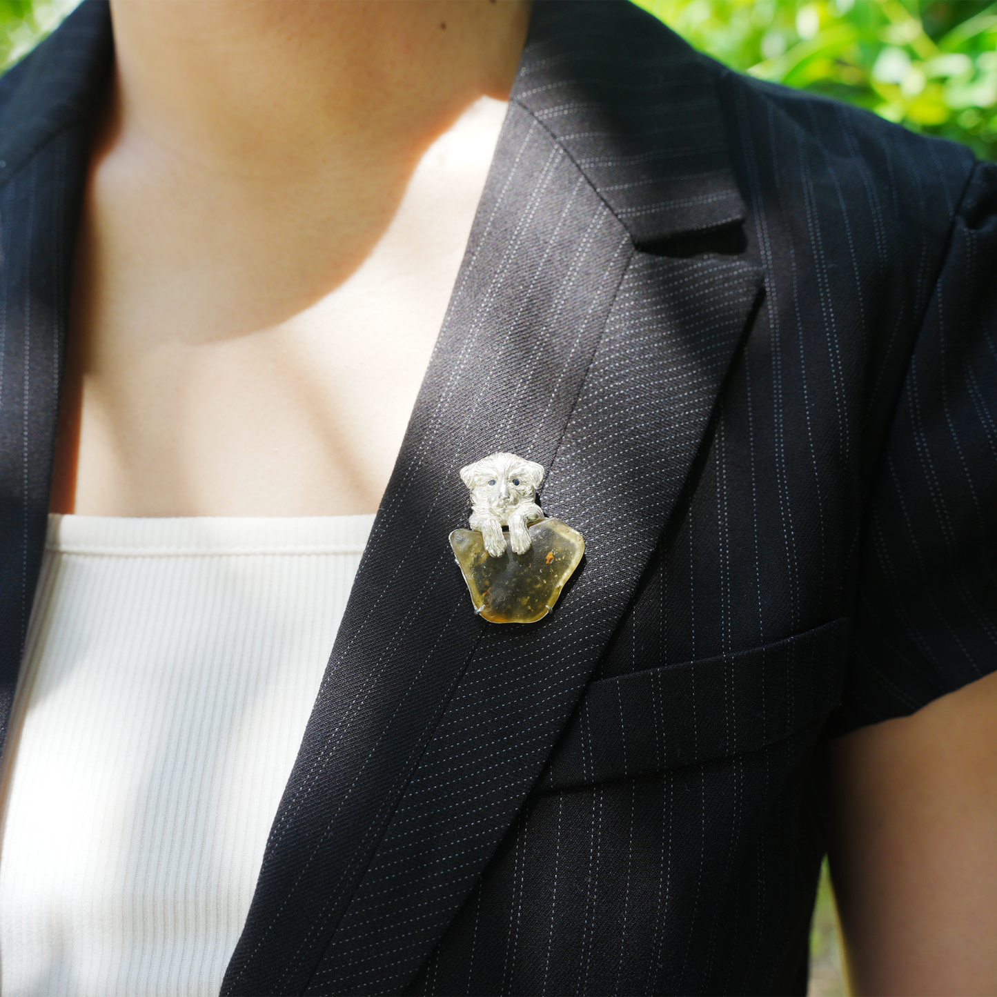 925 Silver Dog Pendant Brooch | Libyan Desert Glass Totem Jewelry | Healing Gift for Pet Lovers