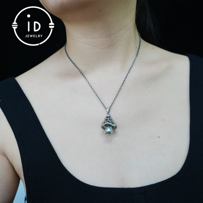 Sterling Silver Mushroom Spirit Pendant – Forest Guardian Necklace with Green Zircon Eyes – Fairycore Jewelry Gift for Sensitive Souls