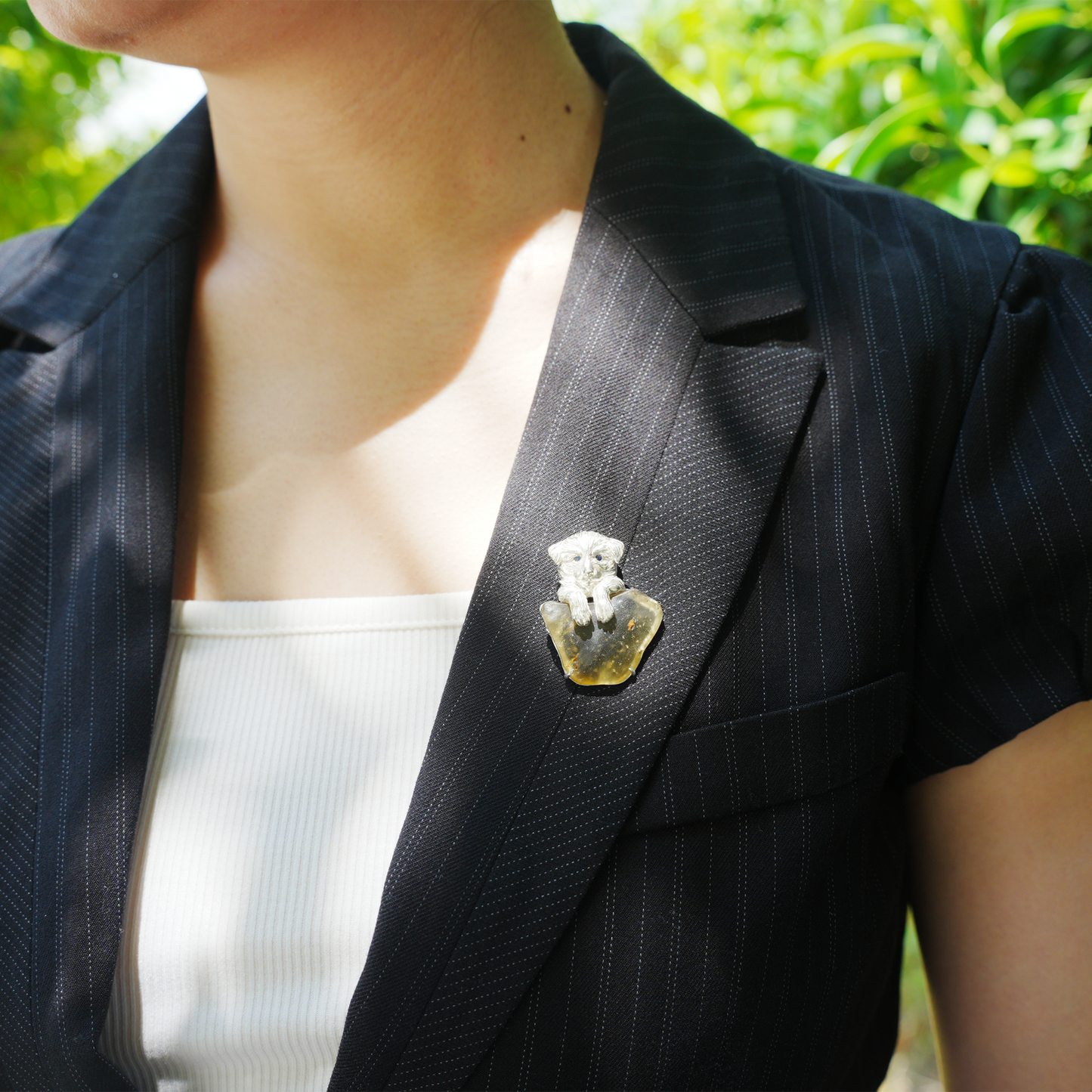 925 Silver Dog Pendant Brooch | Libyan Desert Glass Totem Jewelry | Healing Gift for Pet Lovers