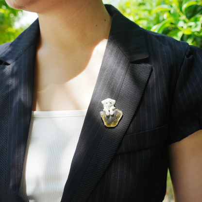 925 Silver Dog Pendant Brooch | Libyan Desert Glass Totem Jewelry | Healing Gift for Pet Lovers