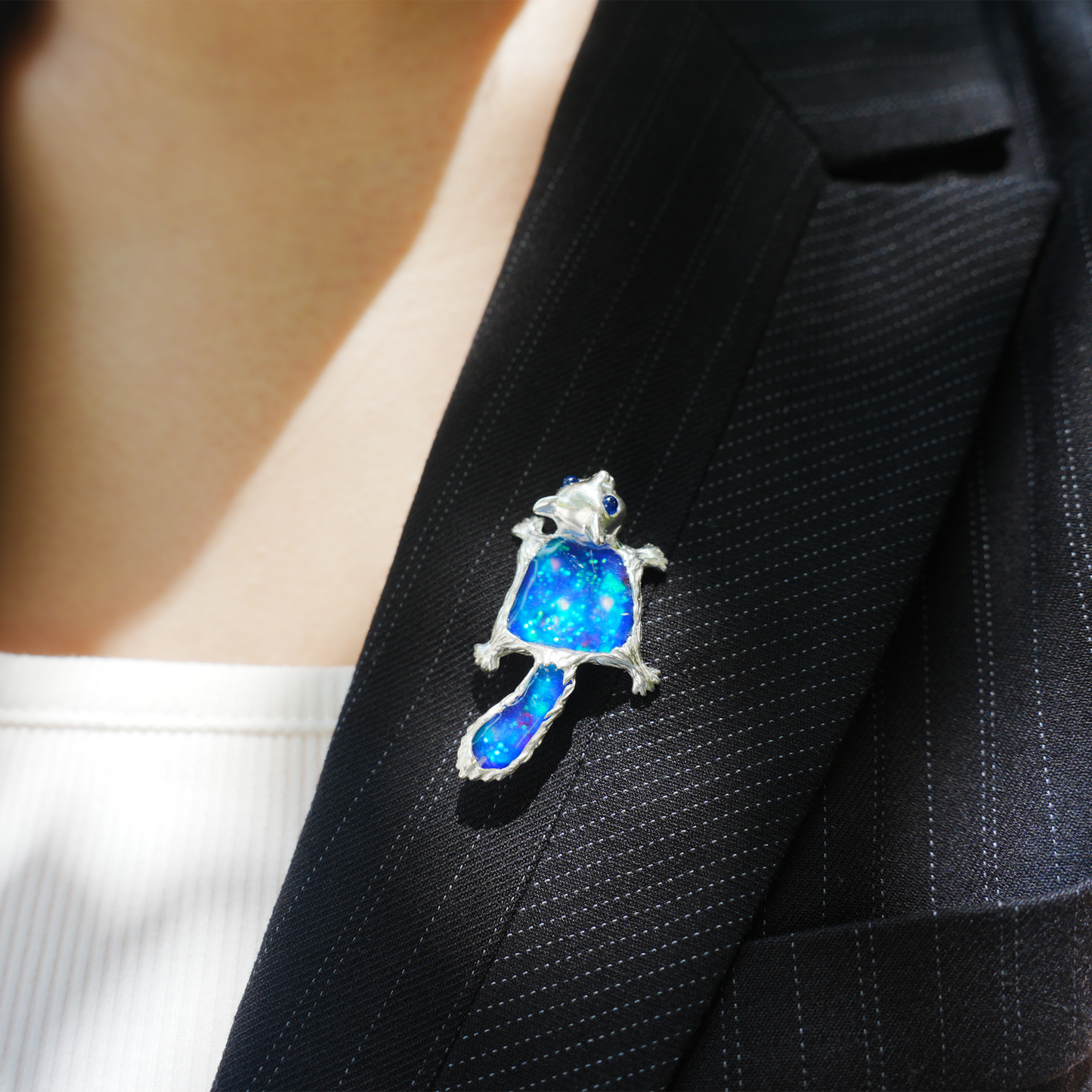 925 Silver Flying Squirrel Pendant Brooch | Enamel Totem Jewelry | Sapphire Eye Spiritual Gift for Her