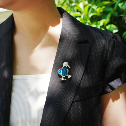 925 Silver Blue-Footed Booby Pendant Brooch | Enamel Bird Jewelry | Quirky Nature Gift for Her