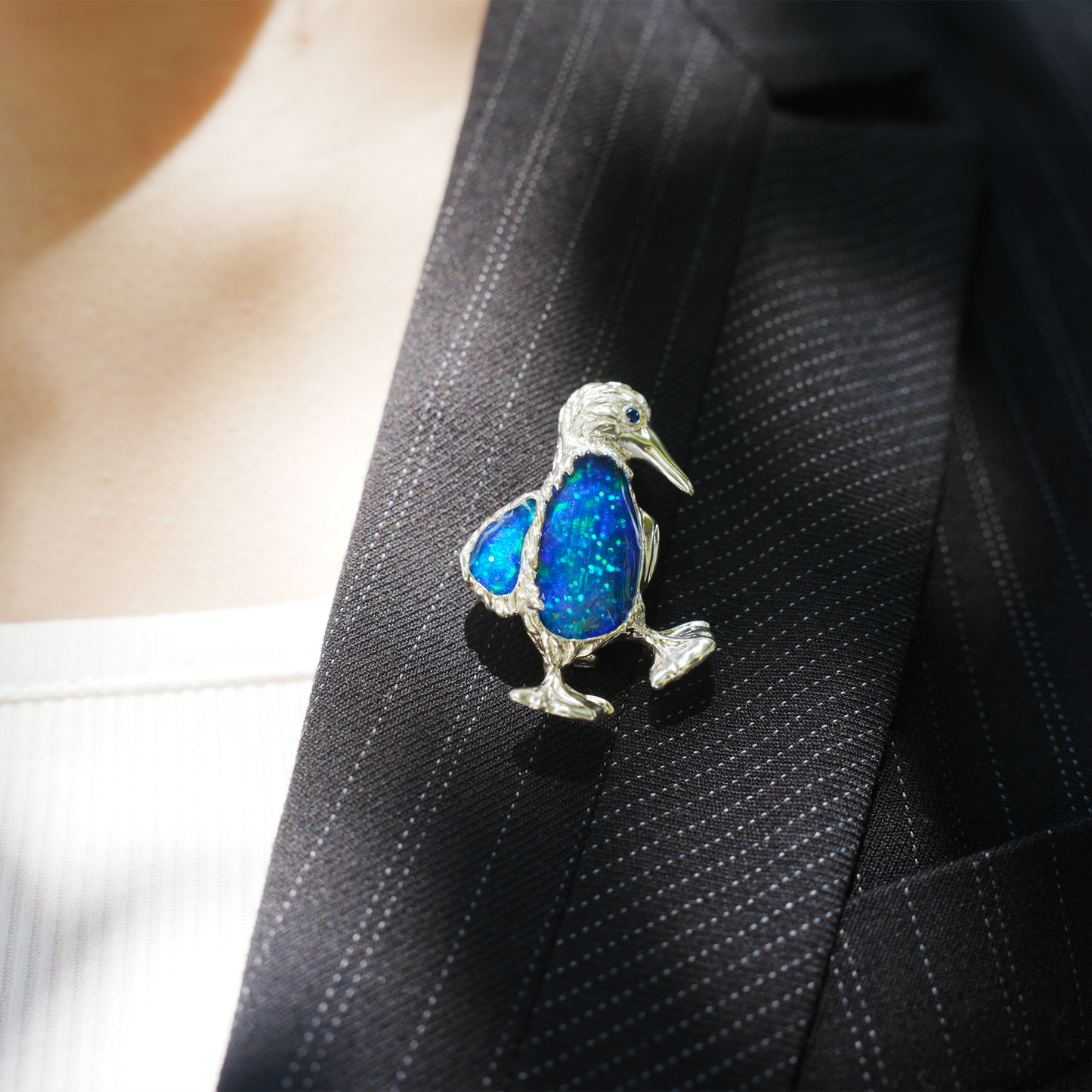 925 Silver Blue-Footed Booby Pendant Brooch | Enamel Bird Jewelry | Quirky Nature Gift for Her