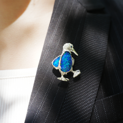925 Silver Blue-Footed Booby Pendant Brooch | Enamel Bird Jewelry | Quirky Nature Gift for Her