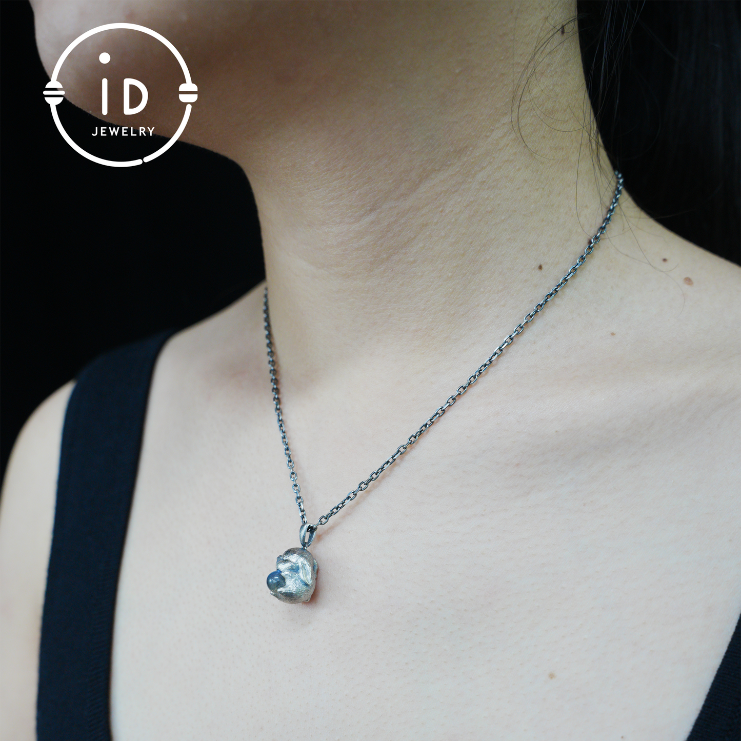 Moon Rabbit Necklace in Sterling Silver – Blue Labradorite Wishing Pendant – Spiritual Animal Totem Jewelry – Cute Bunny Charm for Inner Peace