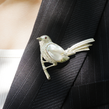925 Silver Bird Pendant Brooch | Baroque Pearl Animal Jewelry | Gift for Her or Friend