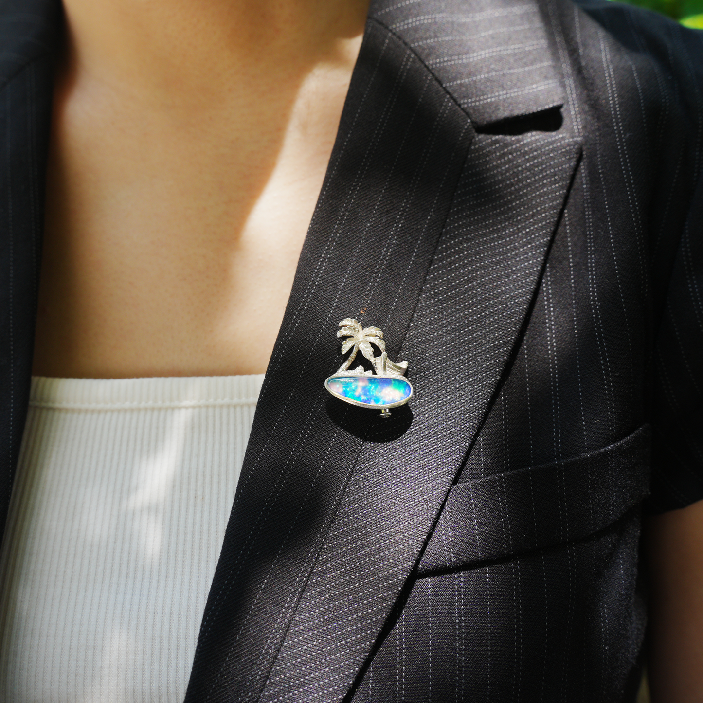 Tropical Palm Beach Pendant Brooch | 925 Silver Enamel Jewelry | Summer Gift for Her