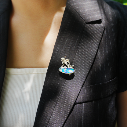Tropical Palm Beach Pendant Brooch | 925 Silver Enamel Jewelry | Summer Gift for Her