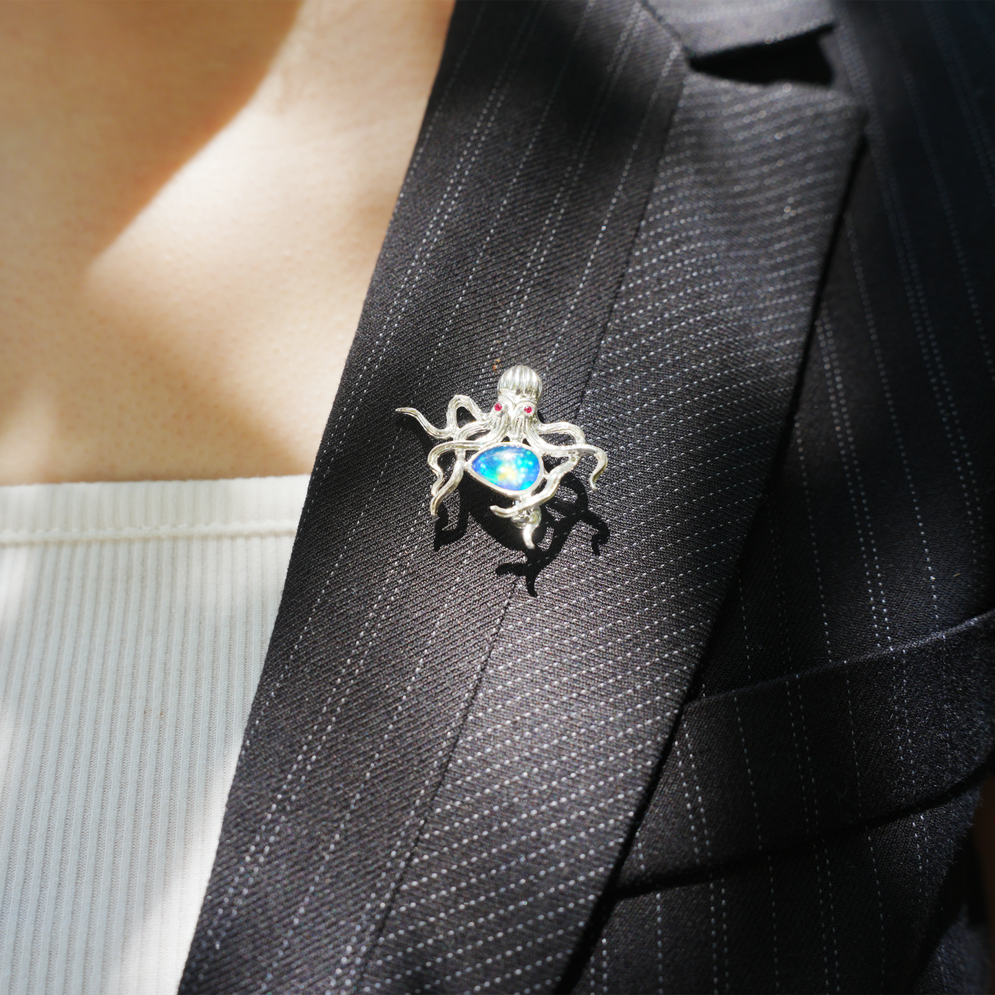 925 Silver Octopus Pendant Brooch | Enamel Ocean Jewelry | Gift for Sea Lovers & Her
