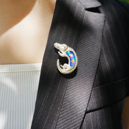 925 Silver Crocodile Pendant Brooch | Enamel Totem Jewelry | Gift for Him or Her