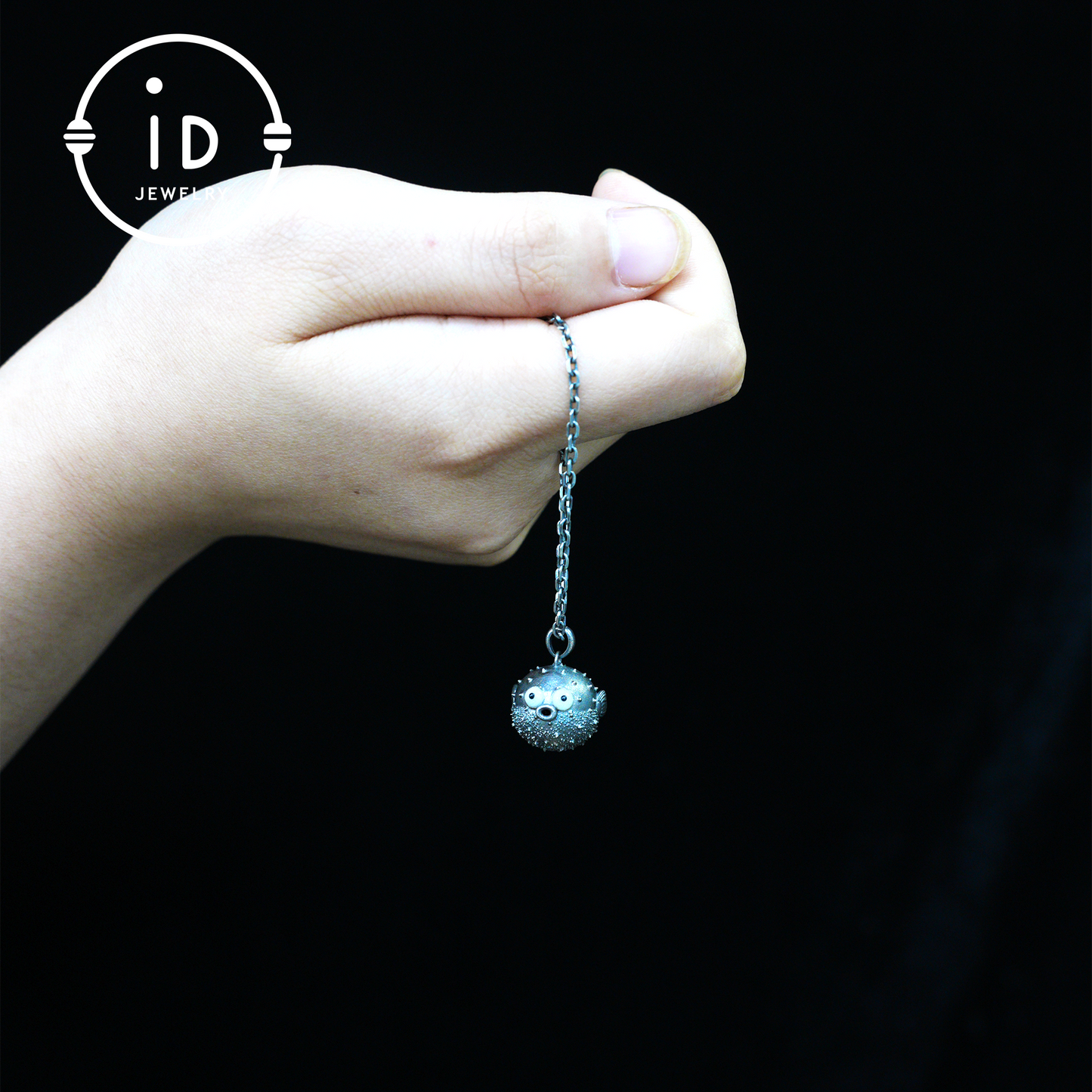 Whimsical Pufferfish Pendant in Sterling Silver – Emotional Support Charm – Cute Ocean Totem Necklace – Turquoise & Onyx Eyes – Healing Gift Idea