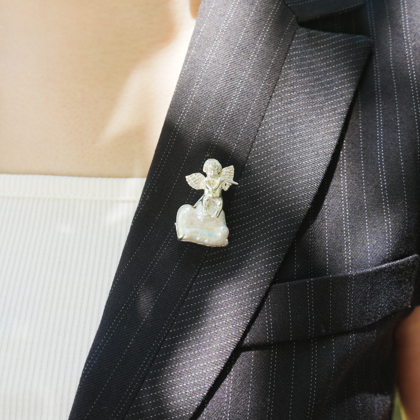 925 Silver Angel Pendant Brooch | Pearl Cloud Jewelry | Gift of Protection & Peace for Her