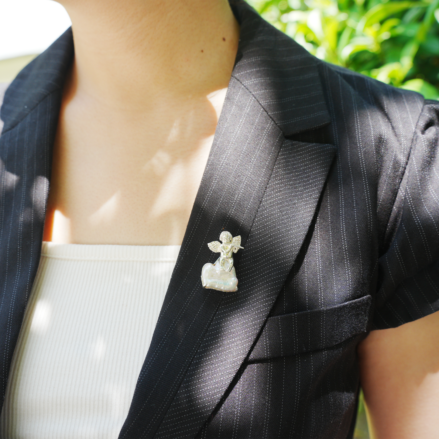 925 Silver Angel Pendant Brooch | Pearl Cloud Jewelry | Gift of Protection & Peace for Her