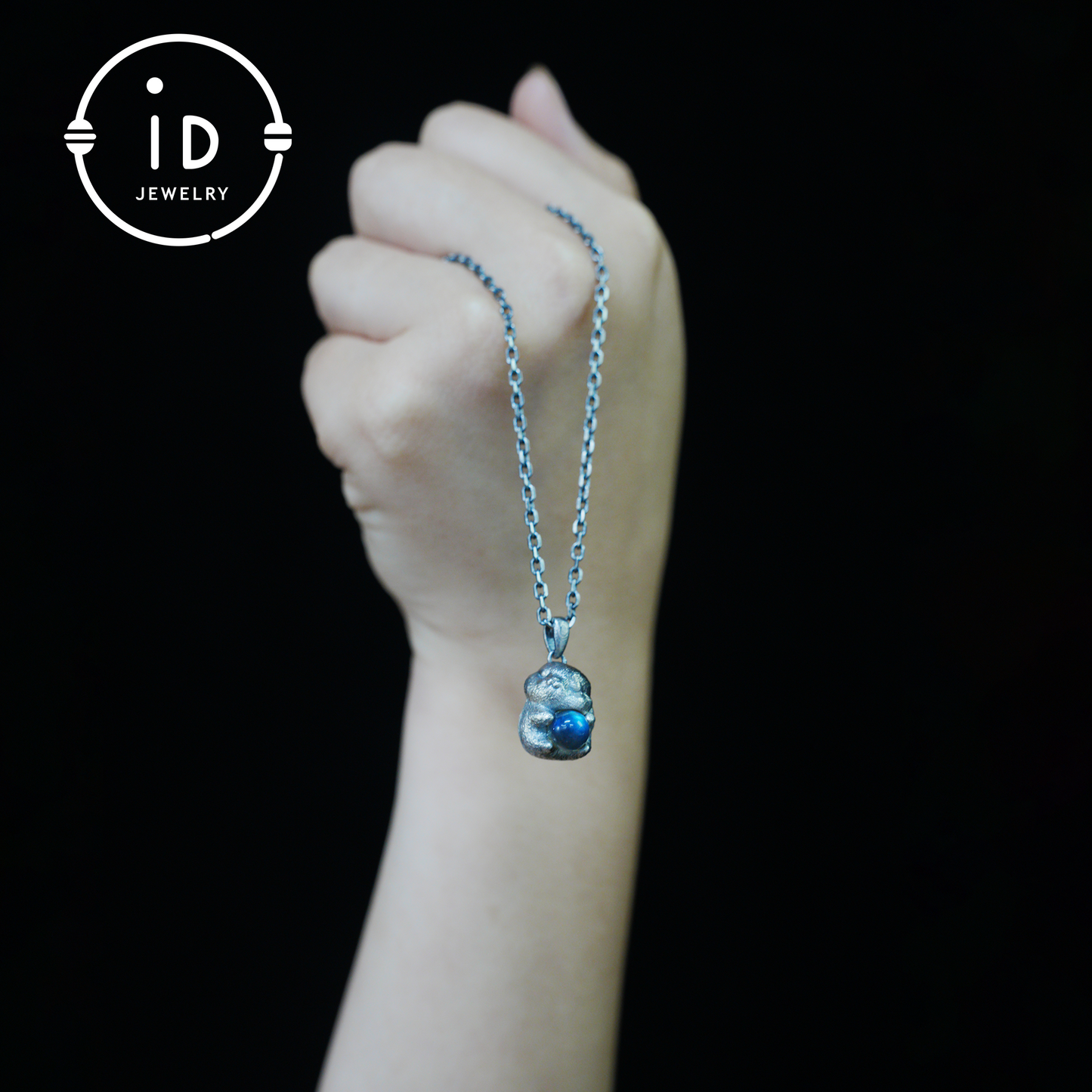 Moon Rabbit Necklace in Sterling Silver – Blue Labradorite Wishing Pendant – Spiritual Animal Totem Jewelry – Cute Bunny Charm for Inner Peace