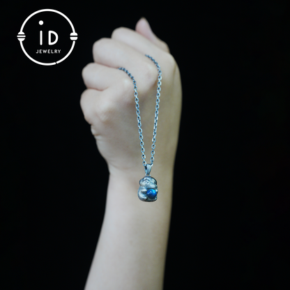 Moon Rabbit Necklace in Sterling Silver – Blue Labradorite Wishing Pendant – Spiritual Animal Totem Jewelry – Cute Bunny Charm for Inner Peace