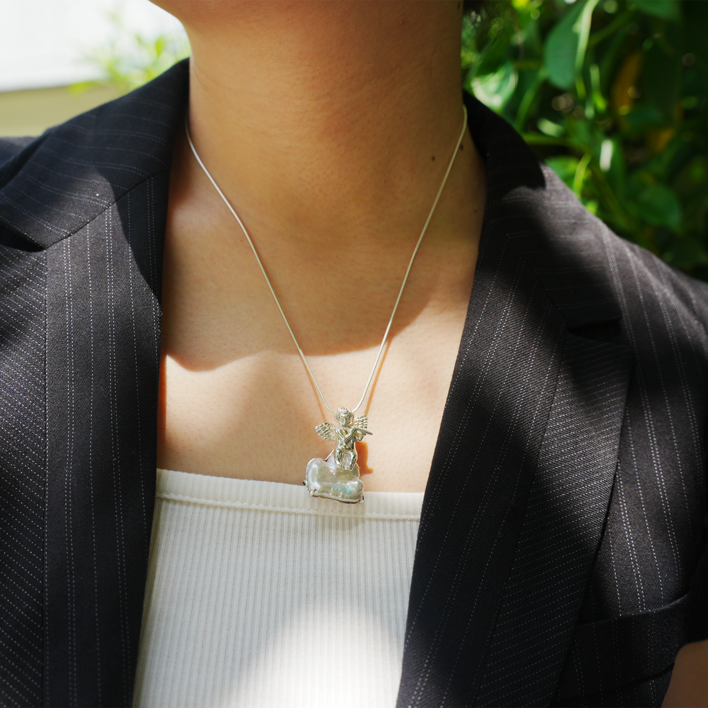 925 Silver Angel Pendant Brooch | Pearl Cloud Jewelry | Gift of Protection & Peace for Her